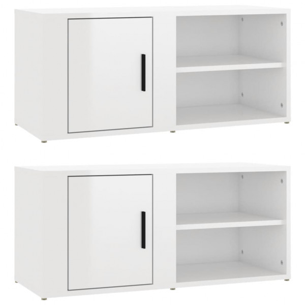 Muebles para TV 2 uds madera blanco brillo 80x31.5x36 cm M 2