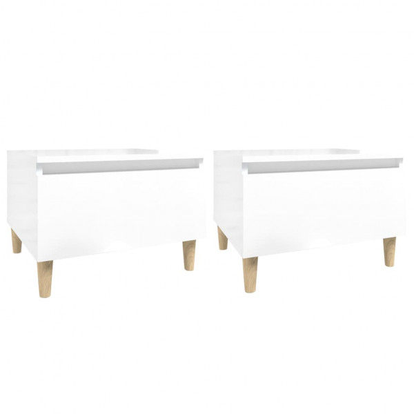 Mesas de apoio 2 pcs 50x46x35cm deriv. madeira branco brilhante M 2