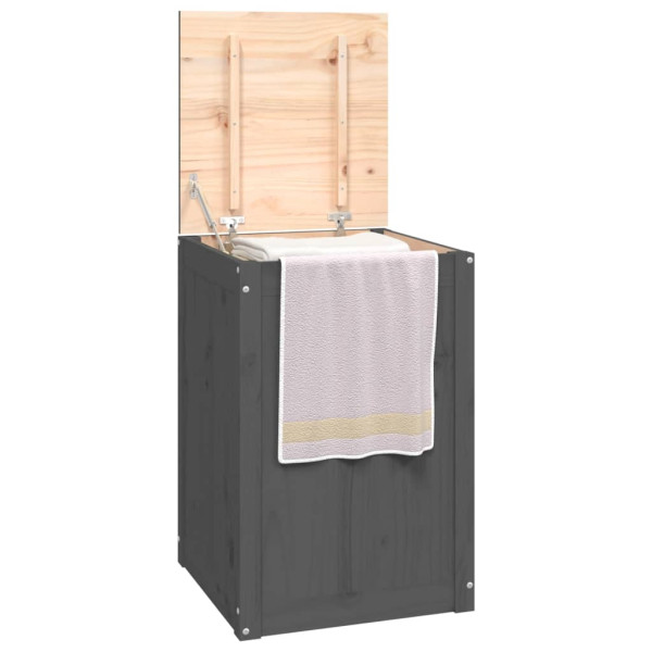 Baúl para la colada madera maciza de pino gris 44x44x66 cm M 4