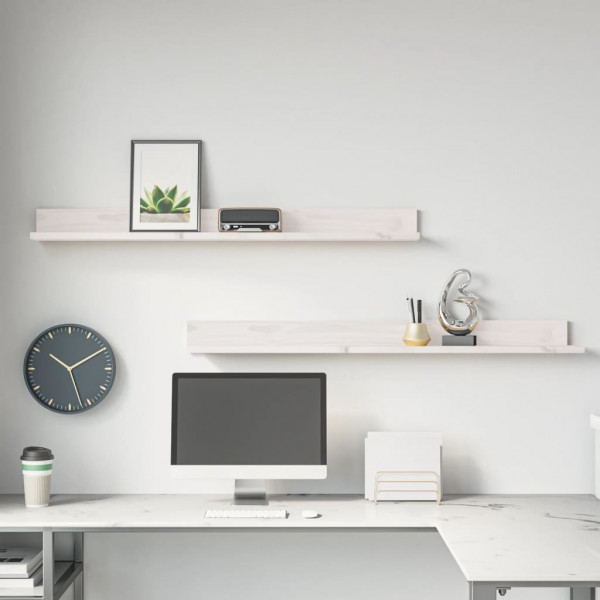 Estantes de pared 2 uds madera maciza de pino blanco 110x11x9cm D