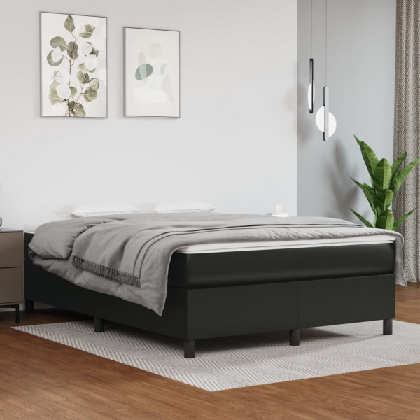 Estructura de cama box spring cuero sintético negro 140x190 cm D