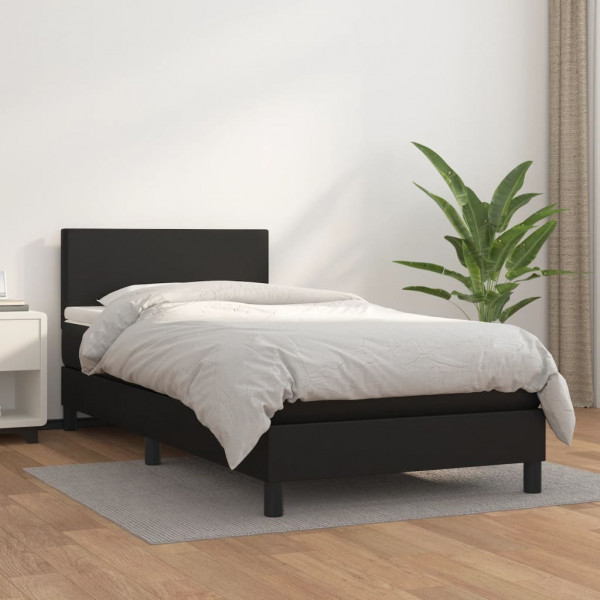 Cama box spring con colchón cuero sintético negro 90x190 cm D