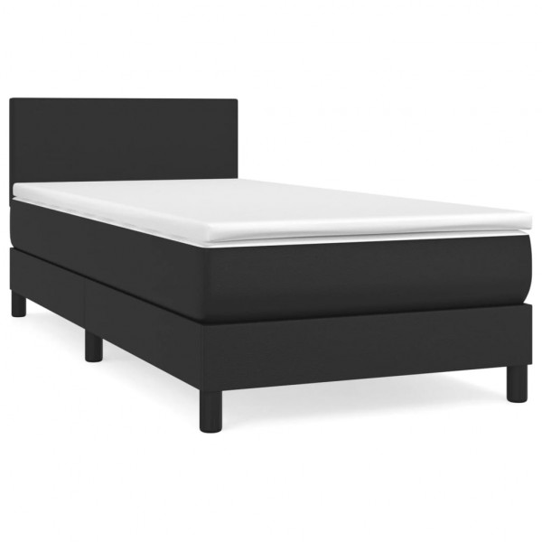 Cama box spring con colchón cuero sintético negro 90x190 cm M 2