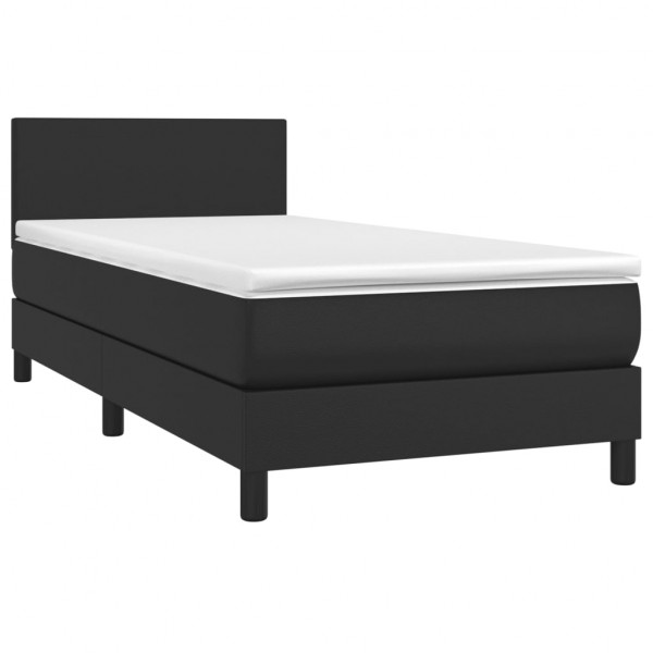 Cama box spring con colchón cuero sintético negro 90x190 cm M 3