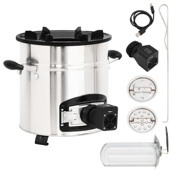 Cocina leña ventilador USB acero inoxidable plata 35.5x26x28 cm D