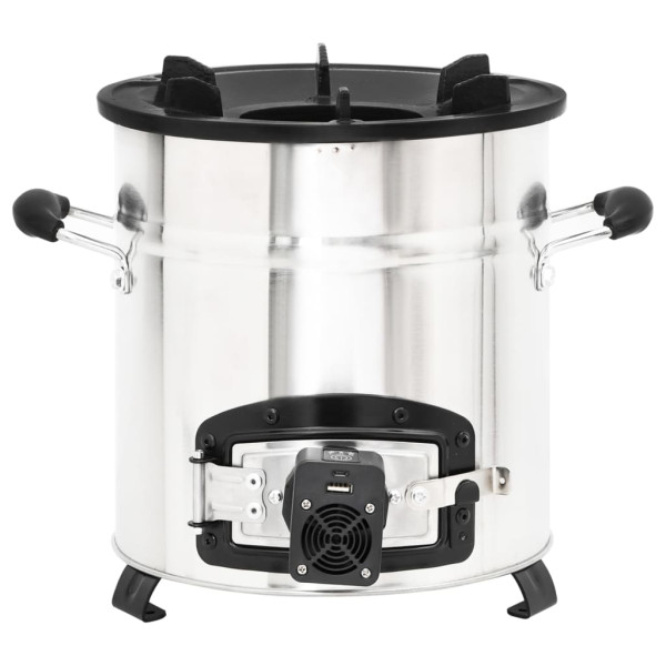 Fogão a lenha c/ ventilador USB 35.5x26x28cm aço inox. prateado M 3