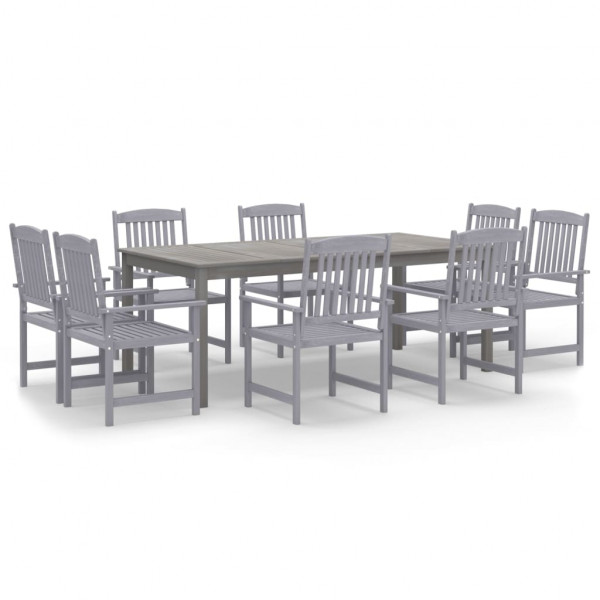 Juego de comedor para jardín 9 piezas madera maciza acacia gris M 2