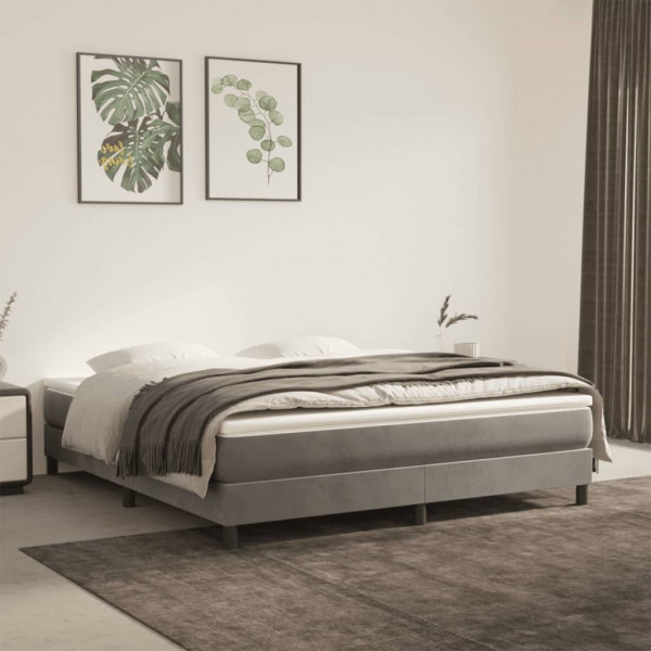 Cama box spring con colchón terciopelo gris claro 180x200 cm D