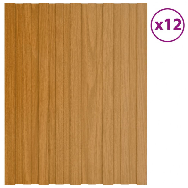 Panel de tejado acero galvanizado color madera 12 uds 60x45 cm D
