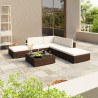 Set muebles de jardín 6 piezas y cojines ratán sintético marrón 3