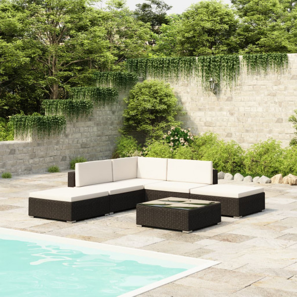 Set muebles de jardín 6 piezas y cojines ratán sintético negro D