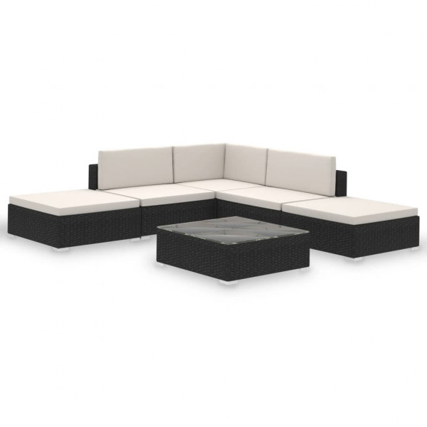 Set muebles de jardín 6 piezas y cojines ratán sintético negro M 2