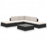 6 pcs conjunto lounge de jardim c/ almofadões vime PE preto 2