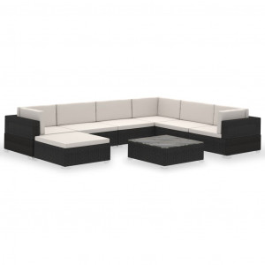 8 pcs conjunto lounge de jardim c/ almofadões vime PE preto H