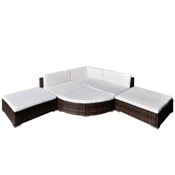 6 pcs conjunto lounge de jardim c/ almofadões vime PE castanho M 2