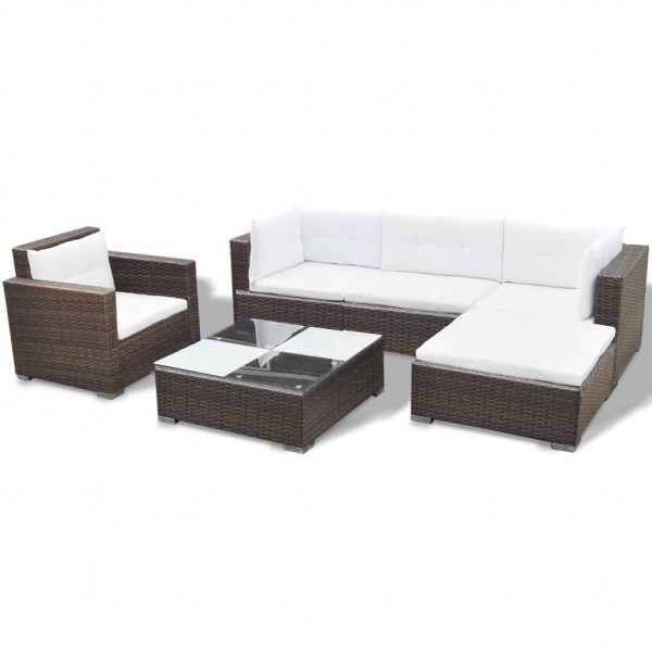 Set muebles de jardín 6 piezas y cojines ratán sintético marrón M 2