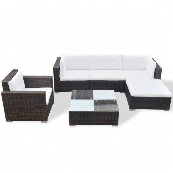 Set muebles de jardín 6 piezas y cojines ratán sintético marrón M 3