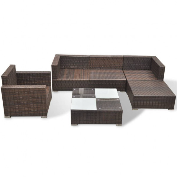Set muebles de jardín 6 piezas y cojines ratán sintético marrón M 4