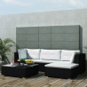 5 pcs conjunto lounge de jardim c/ almofadões vime PE preto 2