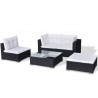 5 pcs conjunto lounge de jardim c/ almofadões vime PE preto 3