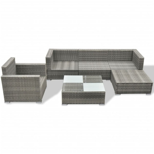 Set de muebles de jardín 6 pzas y cojines ratán sintético gris M 3