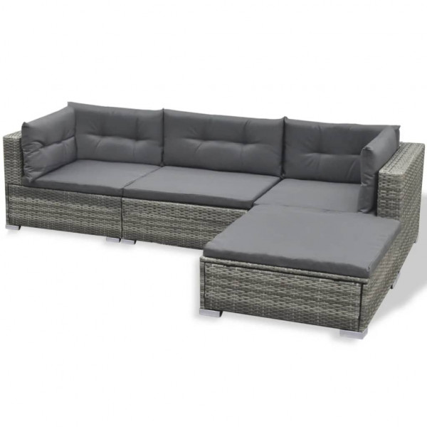 Set de muebles de jardín 6 pzas y cojines ratán sintético gris M 4