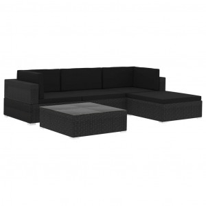 Set de muebles de jardín 5 pzas y cojines ratán sintético negro H