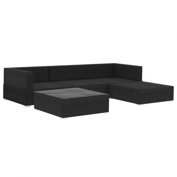 5 pcs conjunto lounge de jardim c/ almofadões vime PE preto M 3