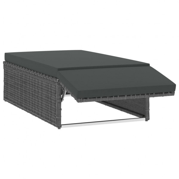 2 pcs conjunto lounge de jardim c/ almofadões vime PE cinzento M 5