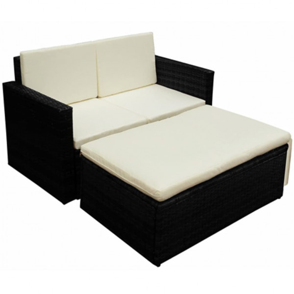 2 pcs conjunto lounge de jardim c/ almofadões vime PE preto D
