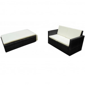 Set muebles de jardín 2 piezas y cojines ratán sintético negro H