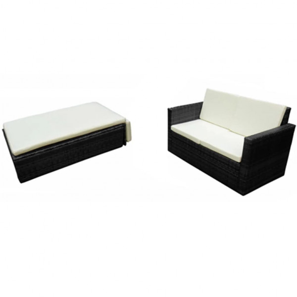 Set muebles de jardín 2 piezas y cojines ratán sintético negro M 2