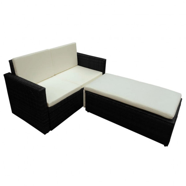 Set muebles de jardín 2 piezas y cojines ratán sintético negro M 3