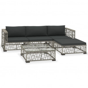 Set de muebles de jardín 5 pzas y cojines ratán sintético gris H