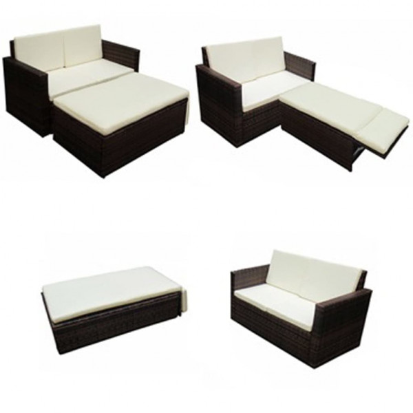 Set muebles de jardín 2 piezas y cojines ratán sintético marrón M 4
