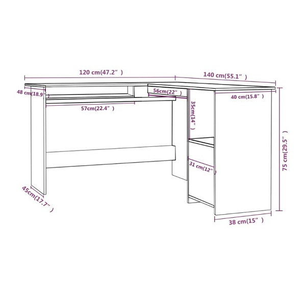 Secretária de canto forma L 120x140x75 cm contraplacado branco M 6