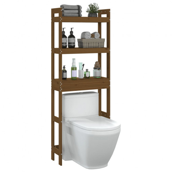 Estante de baño madera maciza de pino marrón miel 63x26x171 cm M 4