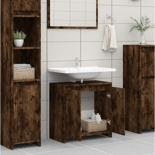 Armario de baño madera contrachapada roble ahumado 60x33x61 cm M 3