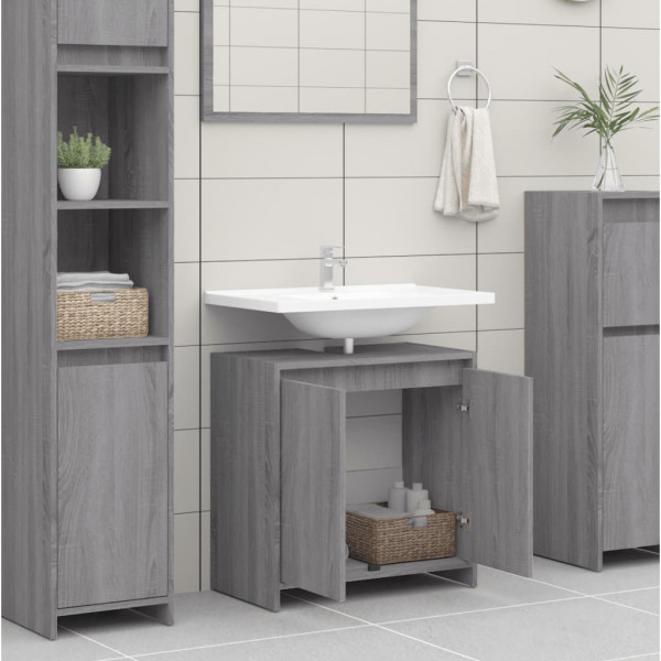 Armario de baño madera contrachapada gris Sonoma 60x33x61 cm M 3