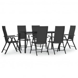 7 pcs conjunto de jantar para jardim vime PE preto H