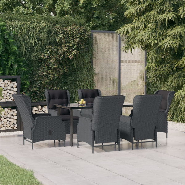 Set de comedor para jardín 7 piezas ratán sintético gris oscuro D