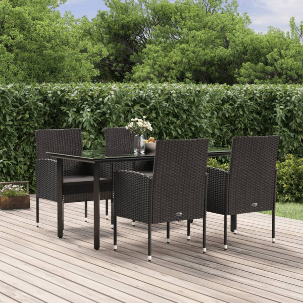 Set de muebles jardín 5 pzas con cojines ratán sintético negro D
