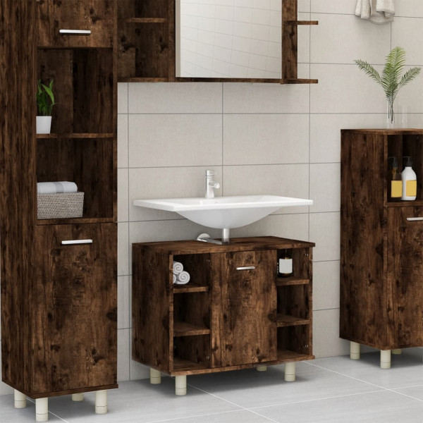 Armario de baño madera contrachapada roble ahumado 60x32x53.5cm D