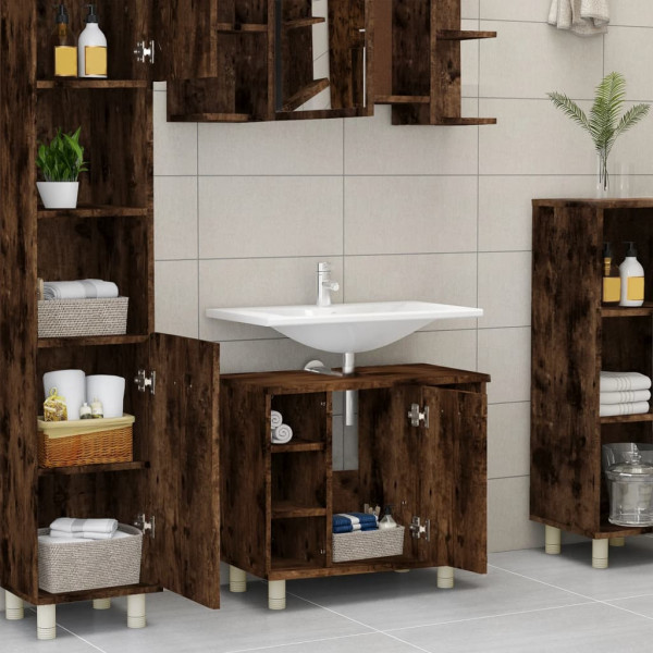 Armario de baño madera contrachapada roble ahumado 60x32x53.5cm M 3