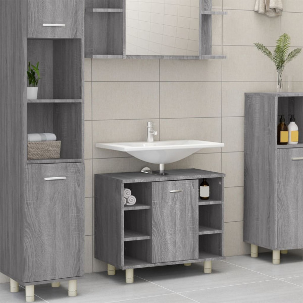 Armario de baño madera contrachapada gris Sonoma 60x32x53.5 cm D