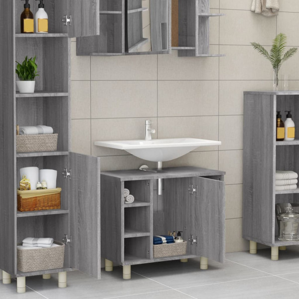 Armario de baño madera contrachapada gris Sonoma 60x32x53.5 cm M 3