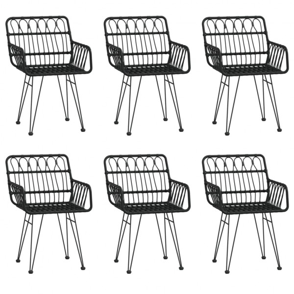 7 pcs conjunto de jantar para jardim vime PE preto M 4