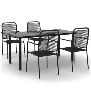 5 pcs conjunto de jantar p/ jardim corda de algodão e aço preto H