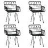 5 pcs conjunto de jantar p/ jardim vime PE preto 4