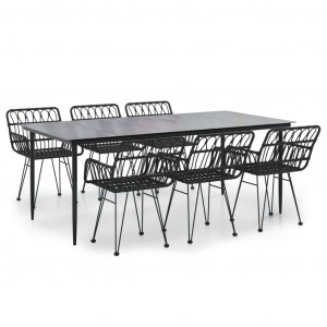 Juego de comedor de jardín 7 piezas ratán sintético negro H